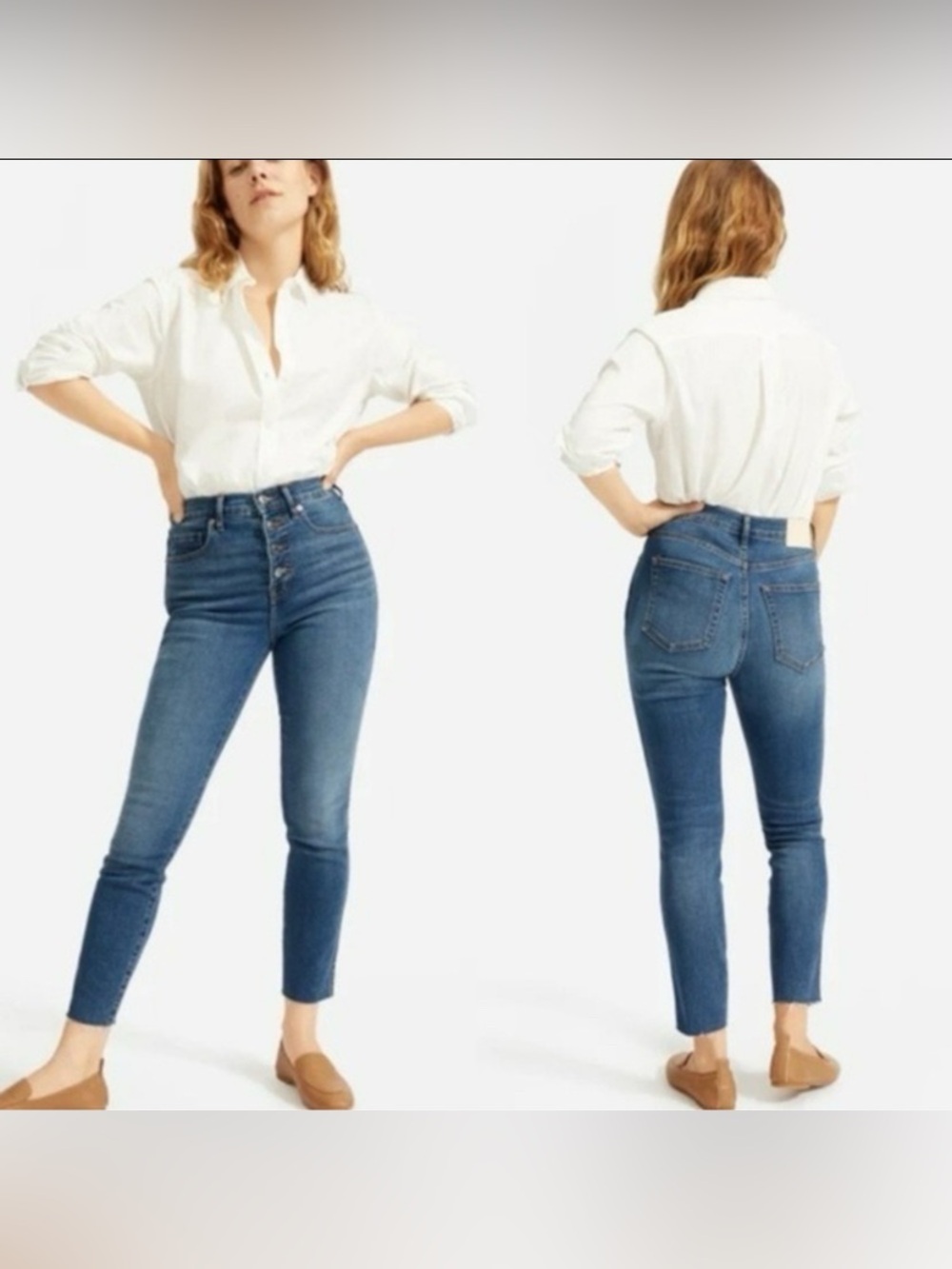 Everlane The Vintage Skinny Jean High Rise Indigo Button Fly 26 Ankle